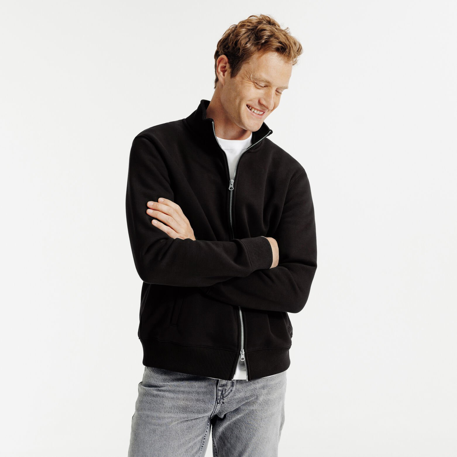 Sweat veste zipp&eacute;e col montant uni heavy weight