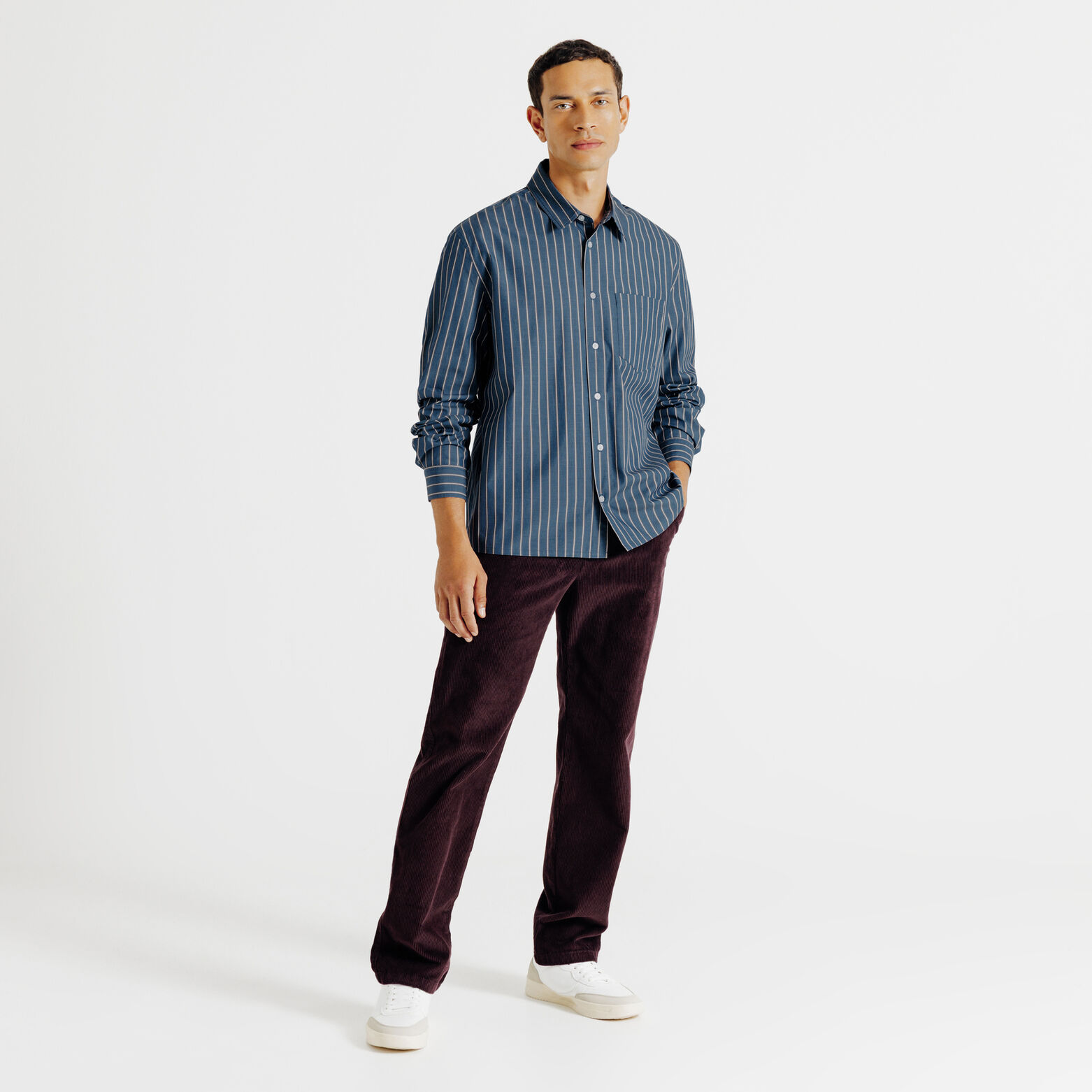 Chemise boxy en coton ray&eacute;e