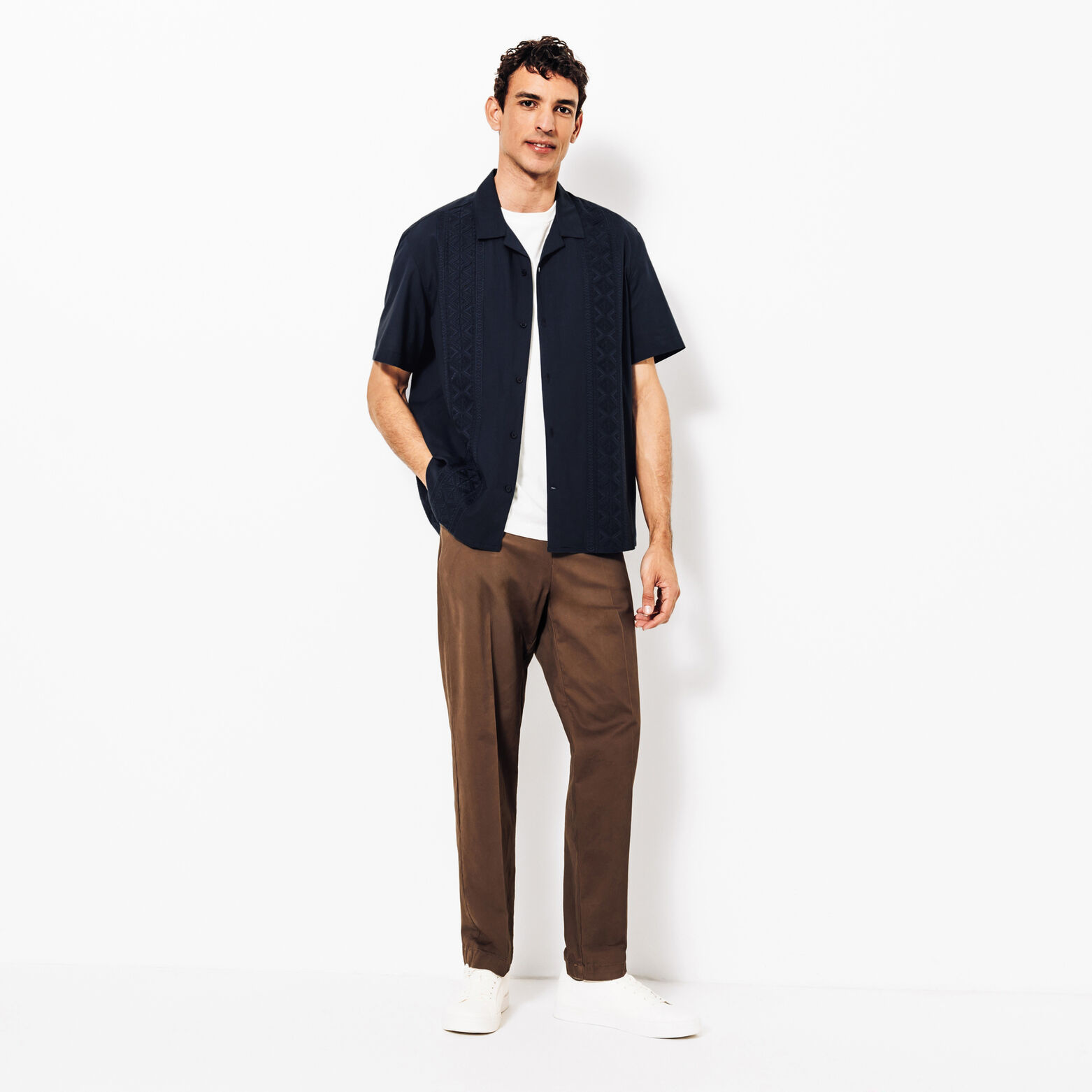 Chemisette regular unie en broderie en coton