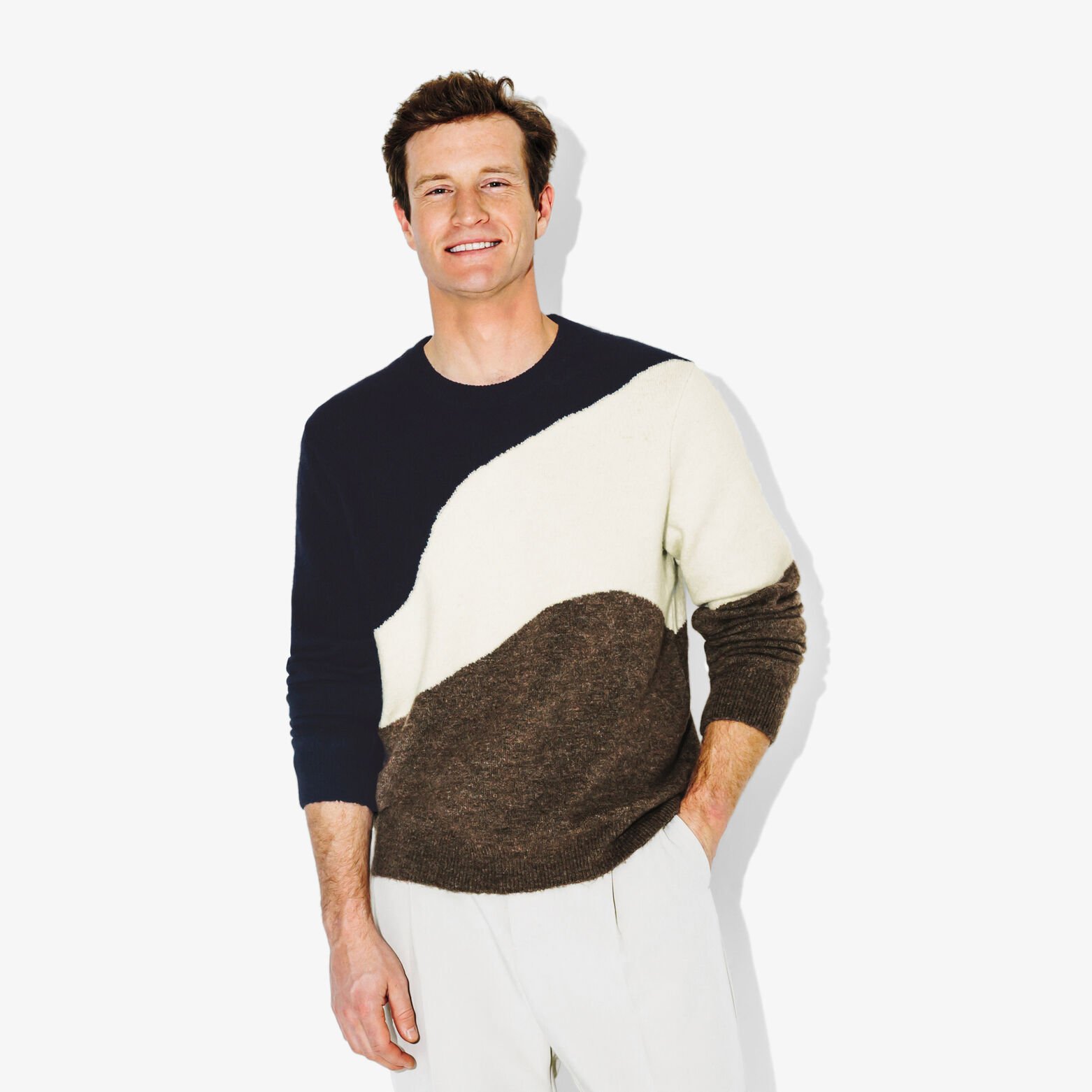 Pull col rond jacquard paysage