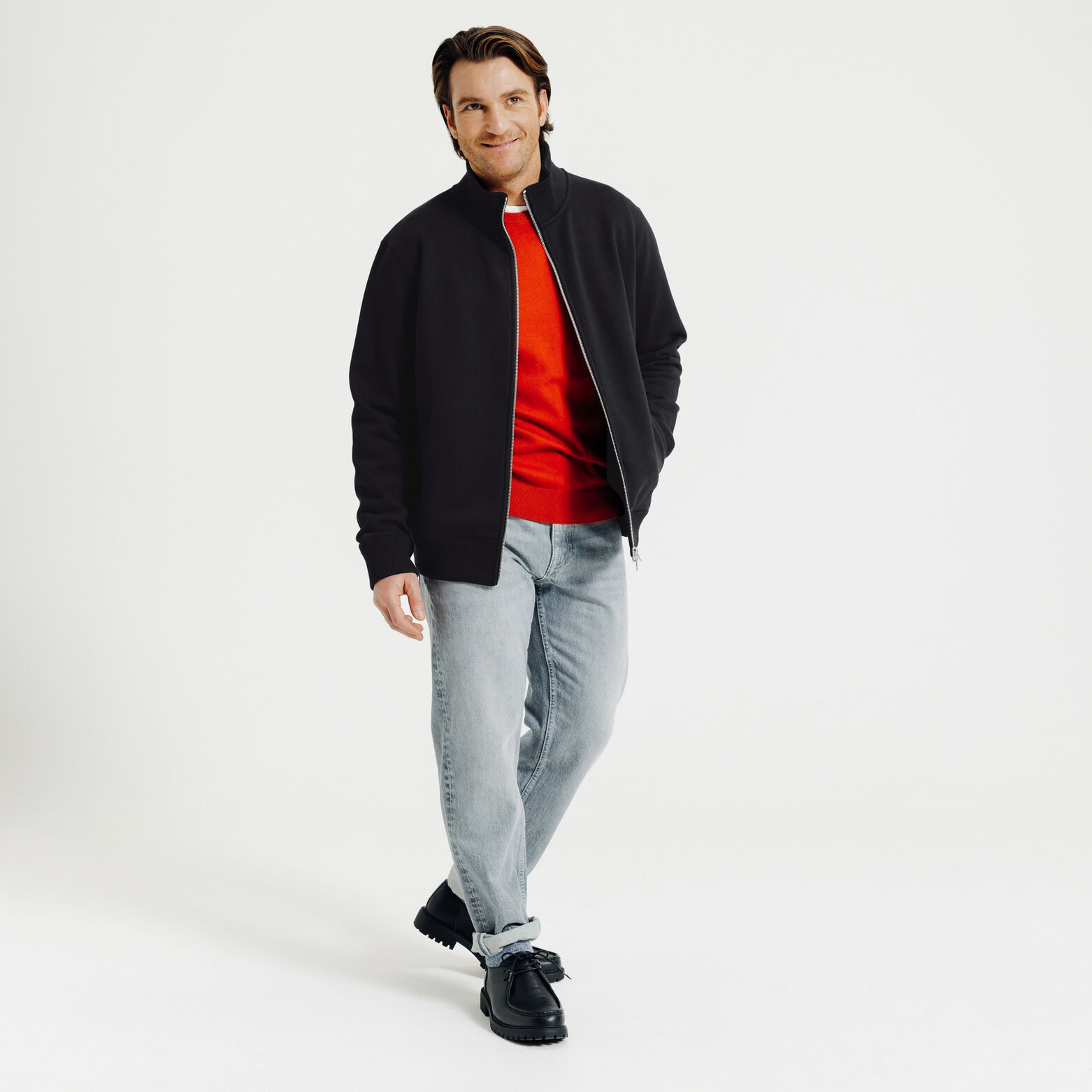 Sweat veste zipp&eacute;e col montant uni heavy weight