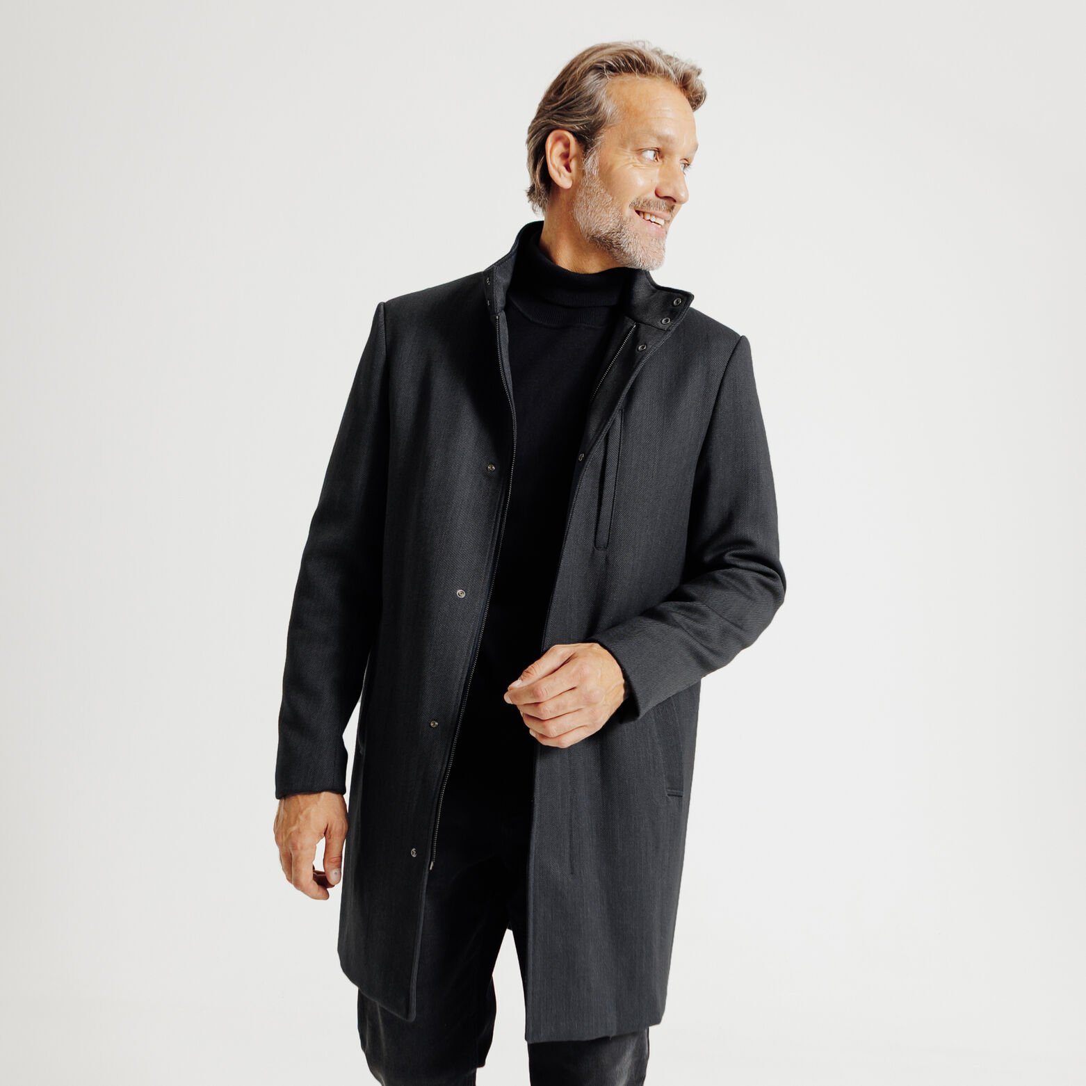 Lange wintermantel met opstaande kraag