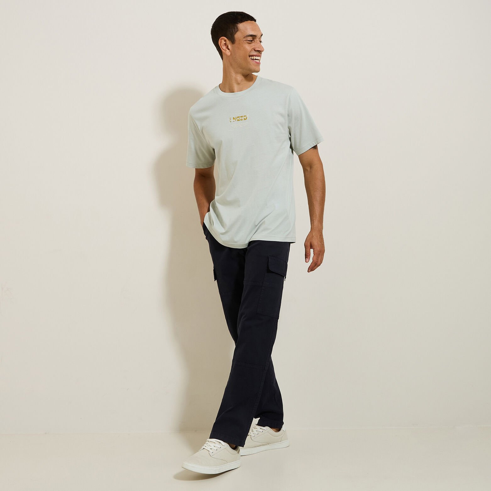 Tee shirt col rond imprim&eacute; en coton