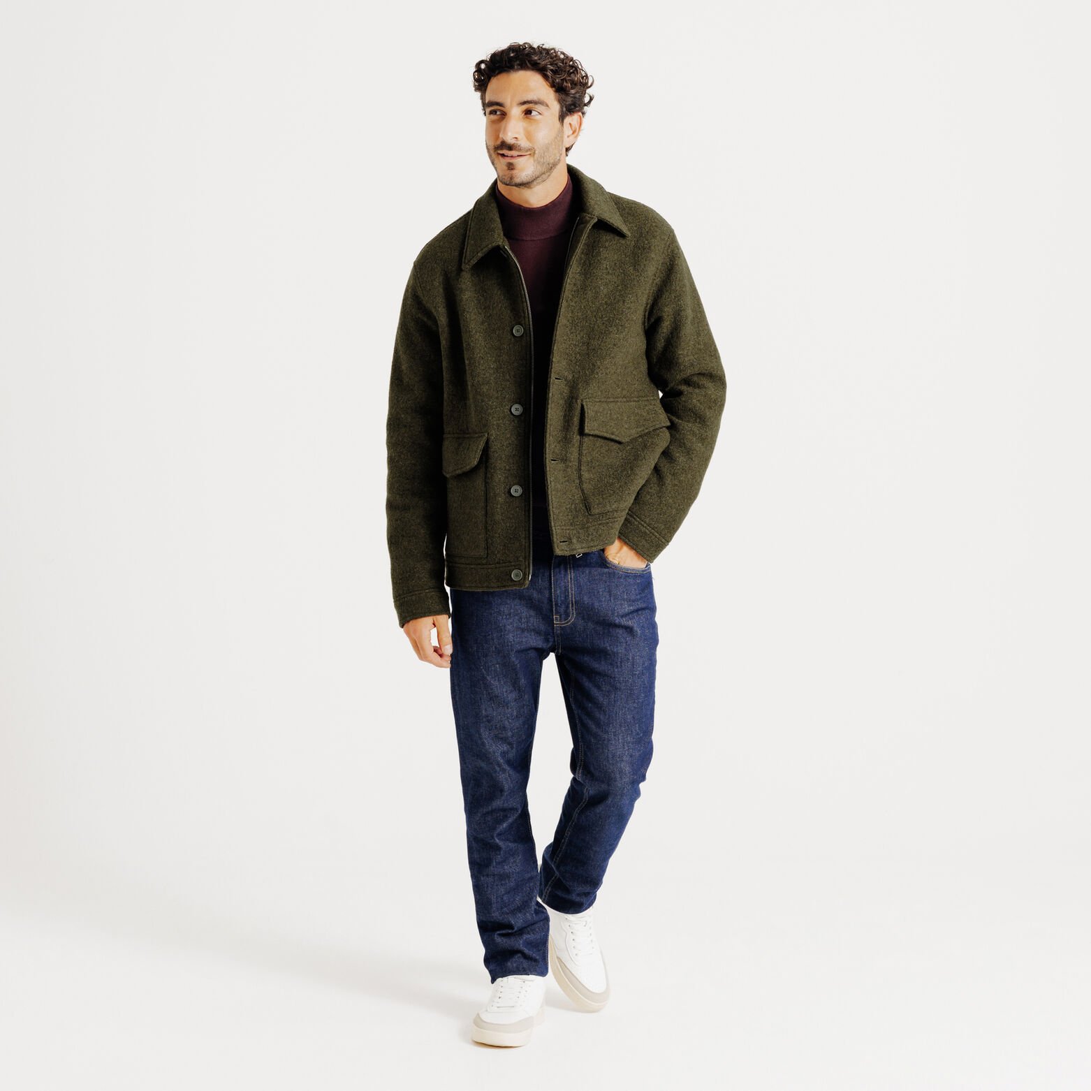 Blouson en laine col chemise