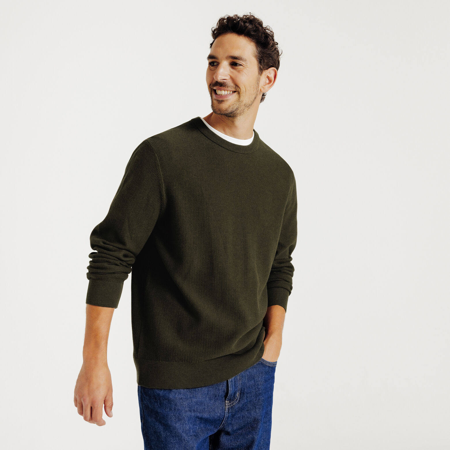 Pull col rond jeux de points fantaisie