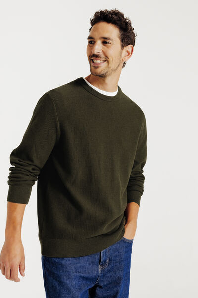 Pull col rond jeux de points fantaisie