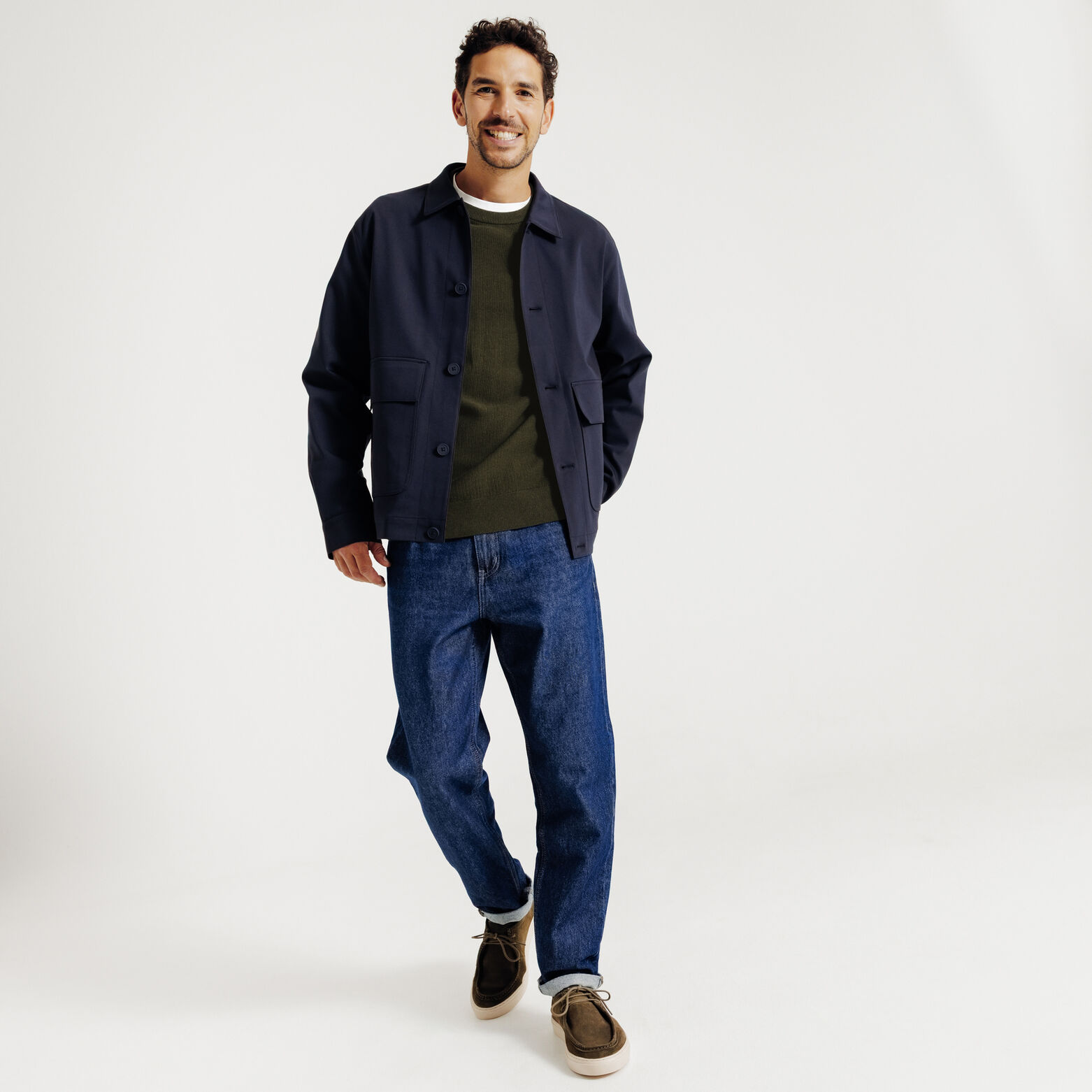 Pull col rond jeux de points fantaisie