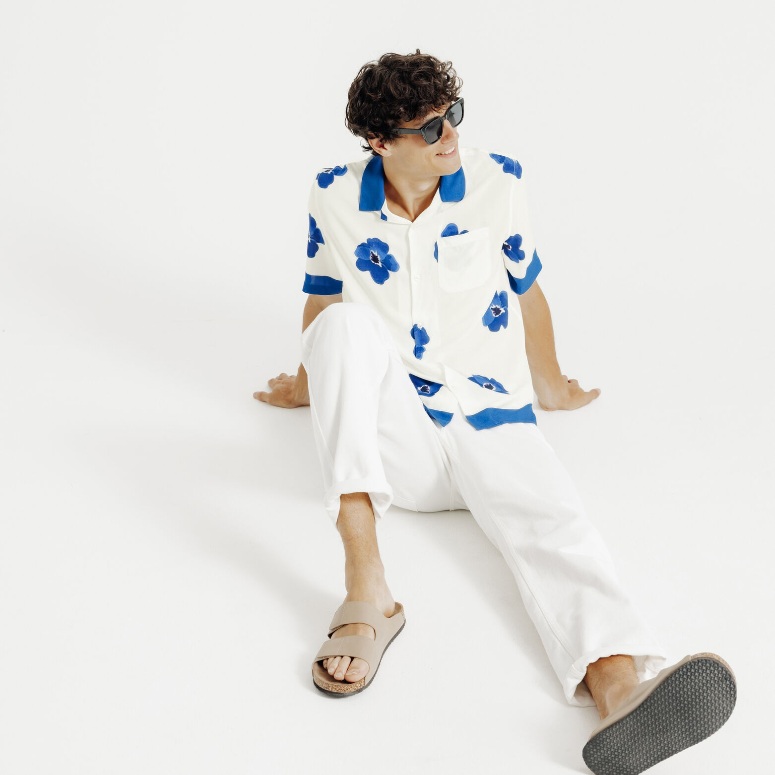 Chemisette en viscose col requin motif hawa&iuml;en