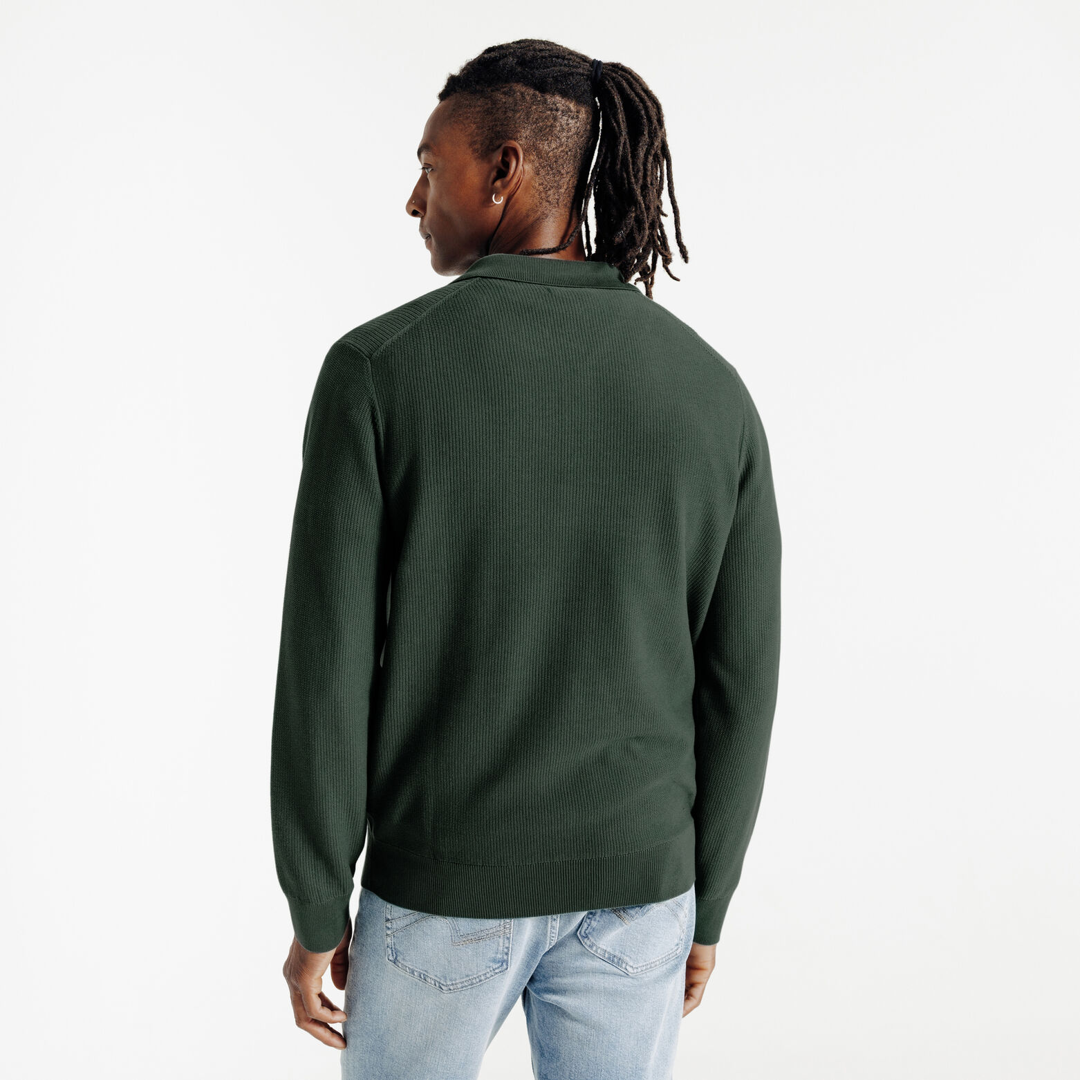 Polo en maille col boutonn&eacute; jeux de points