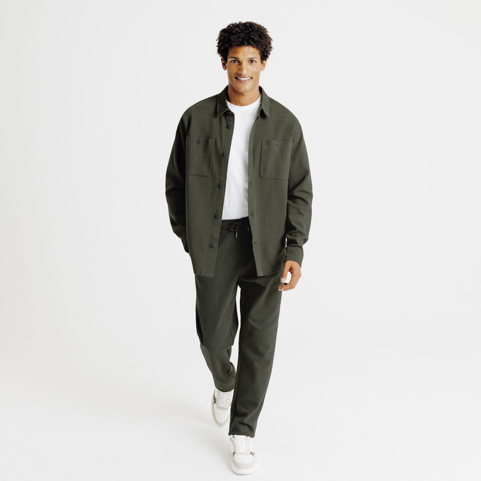 Ensemble surchemise et pantalon chino en maille - Vert kaki