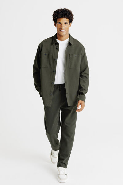 Ensemble surchemise et pantalon chino en maille - Vert kaki