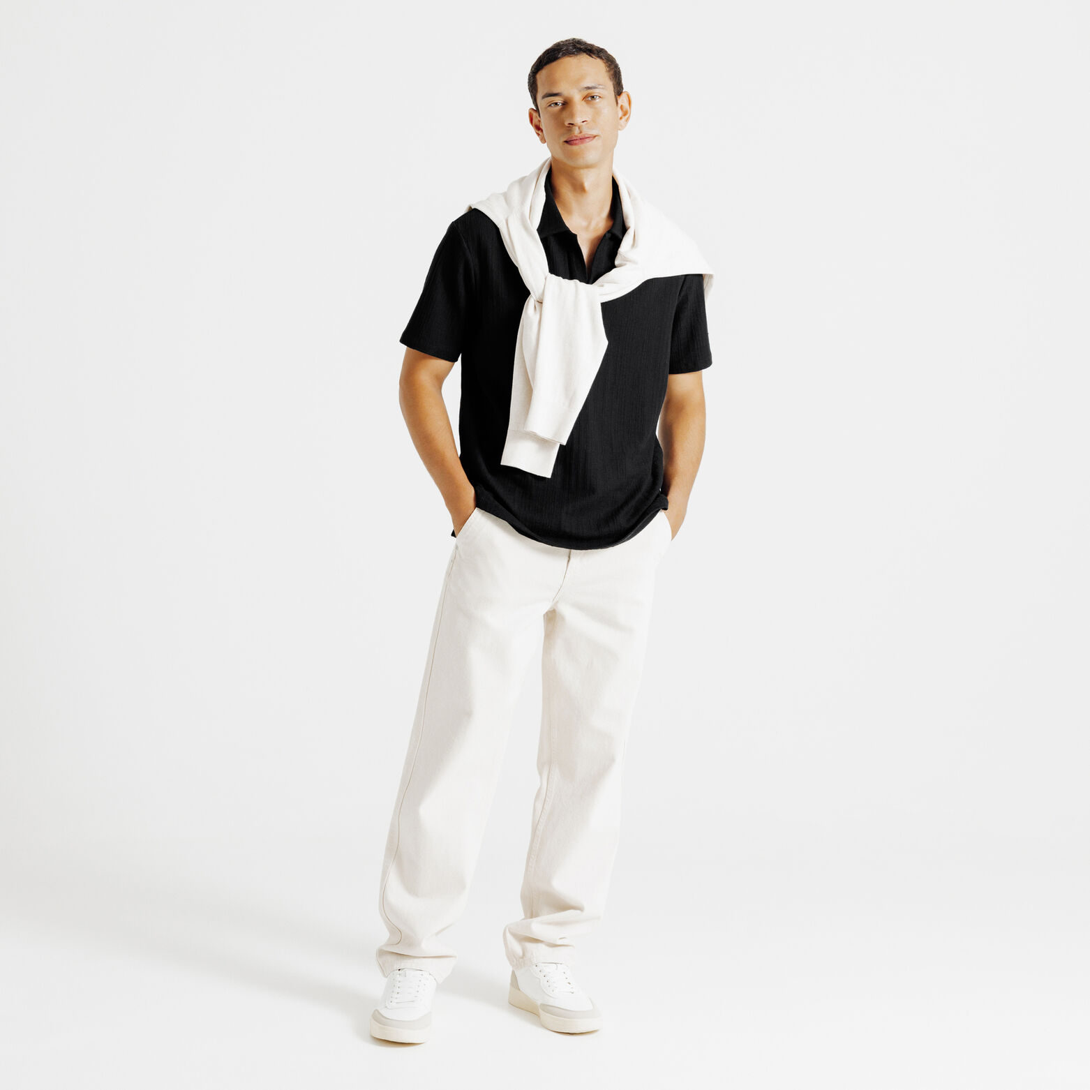 Polo korte mouwen met resortkraag in textuurstof