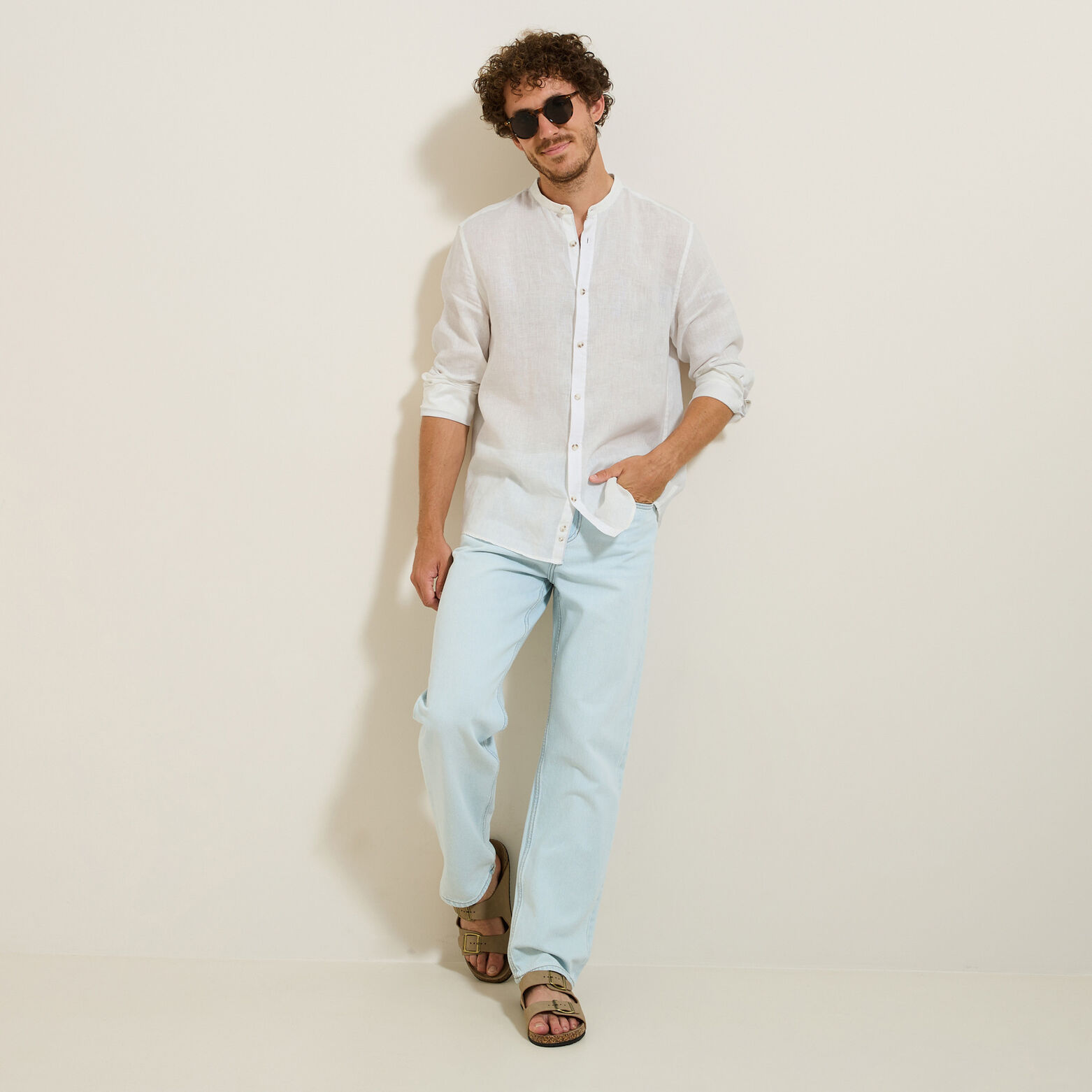 Chemise en lin col mao