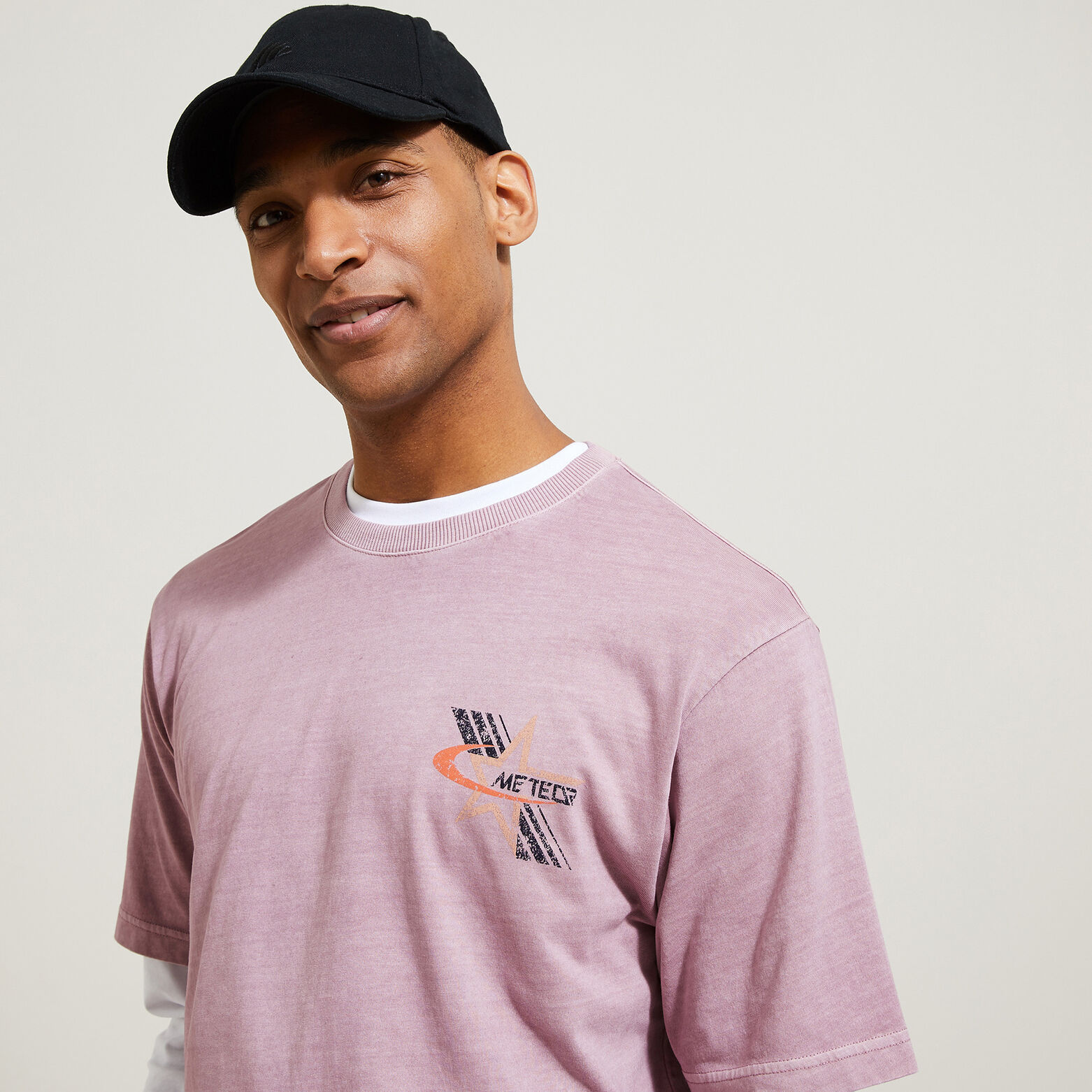 Tee shirt col rond imprim&eacute; poitrine en coton