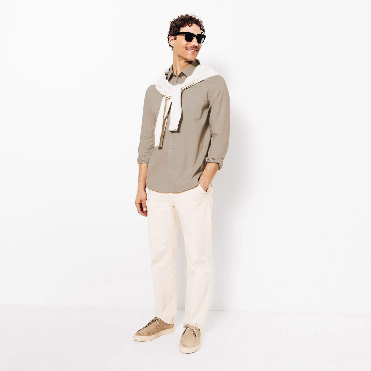 Effen hemd in katoen en linnen