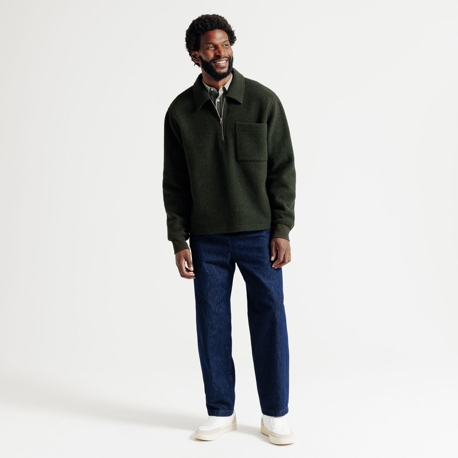 Sweat col polo zipp&eacute; contenant de la laine