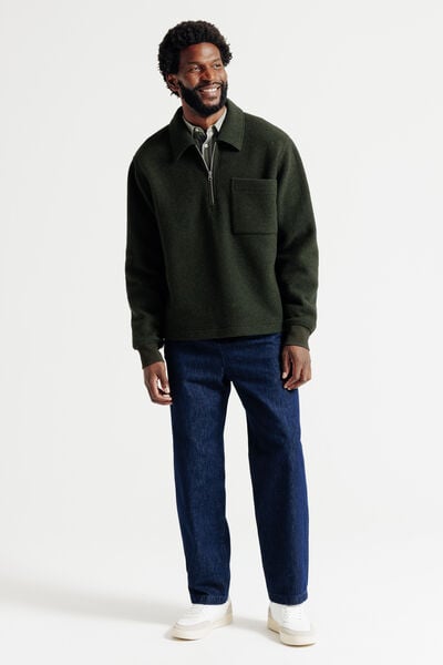 Sweat col polo zipp&eacute; contenant de la laine