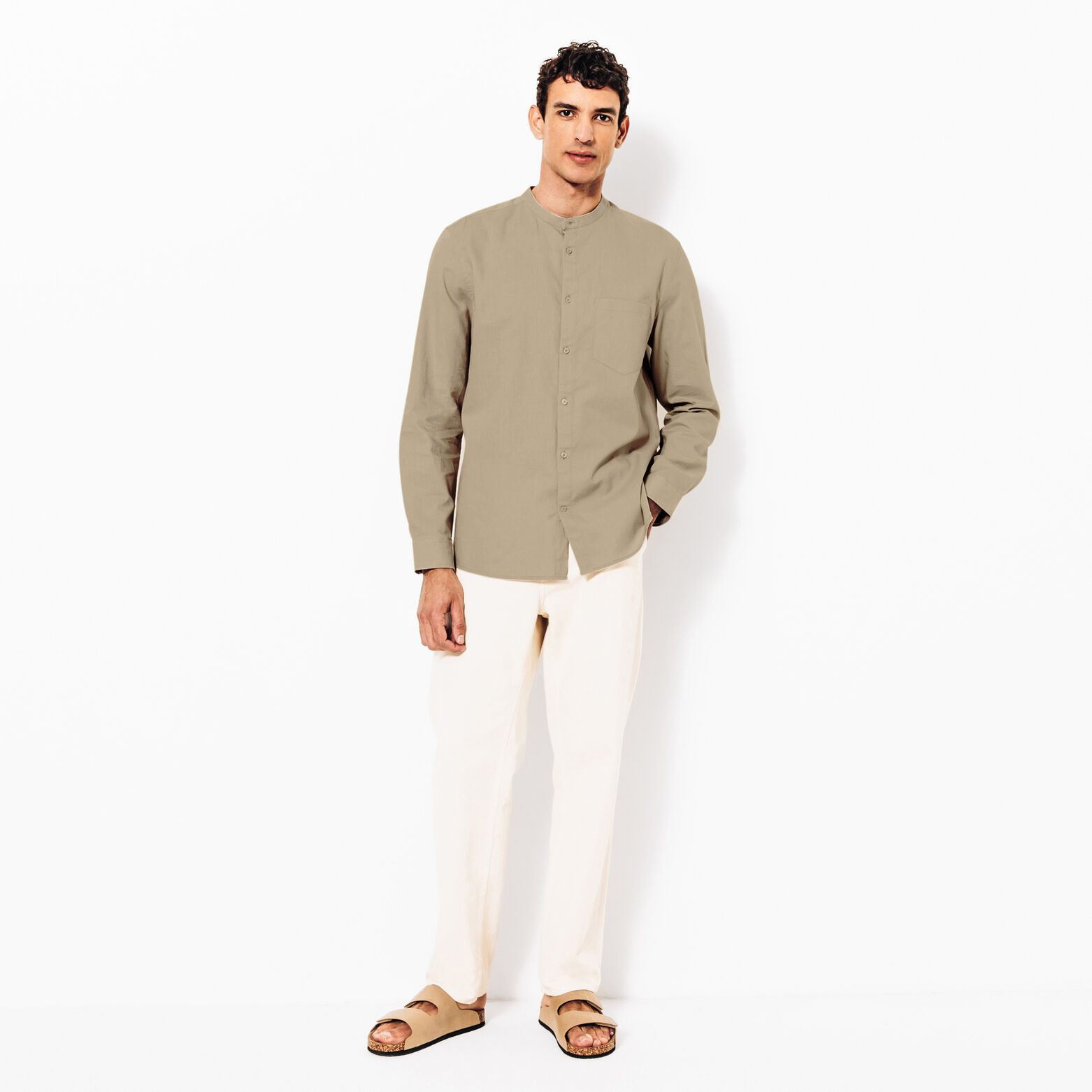 Chemise en coton lin col mao