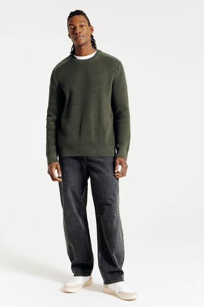 Pull col rond patch &eacute;paules