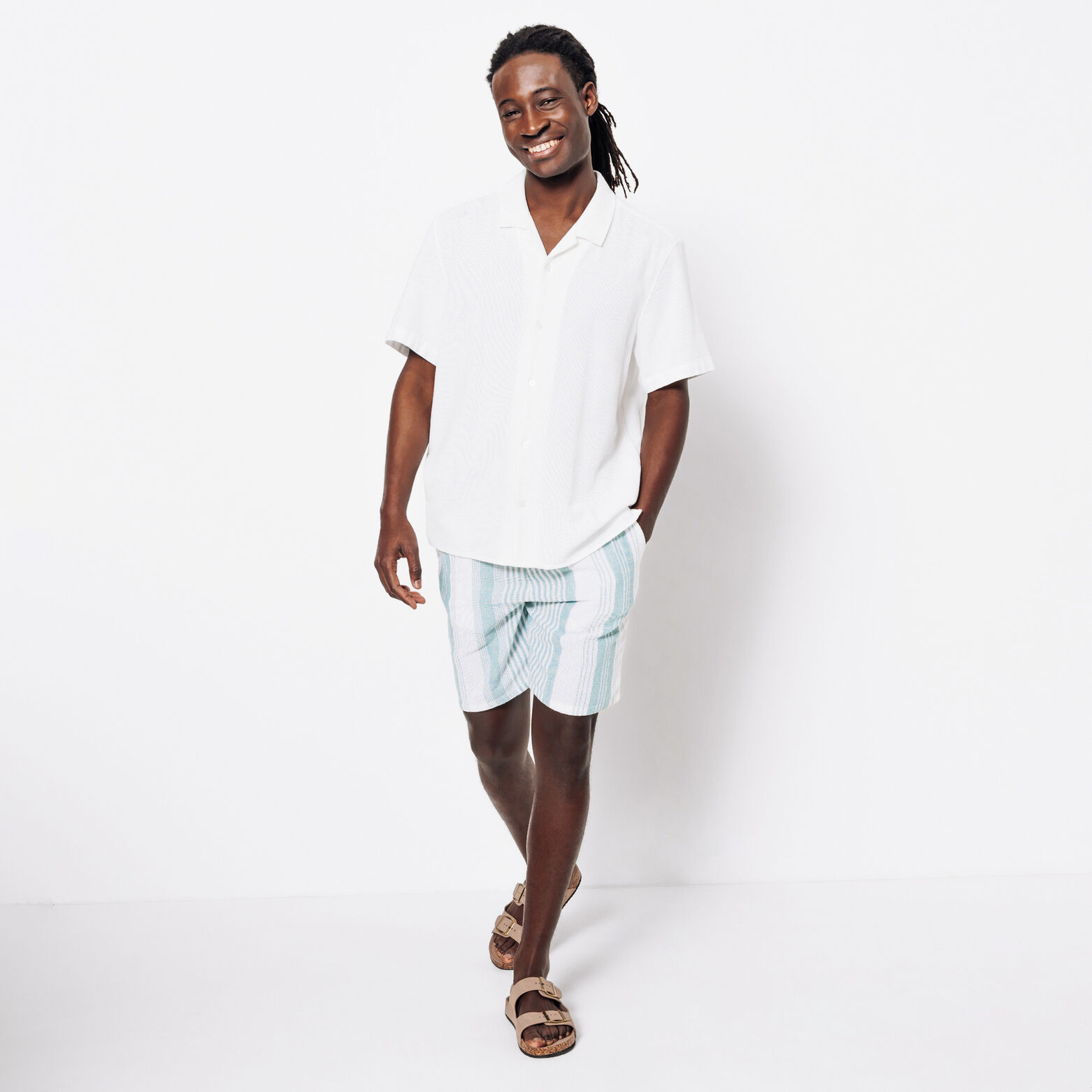 Bermuda met gestreepte fantasieprint in reli&euml;fsto