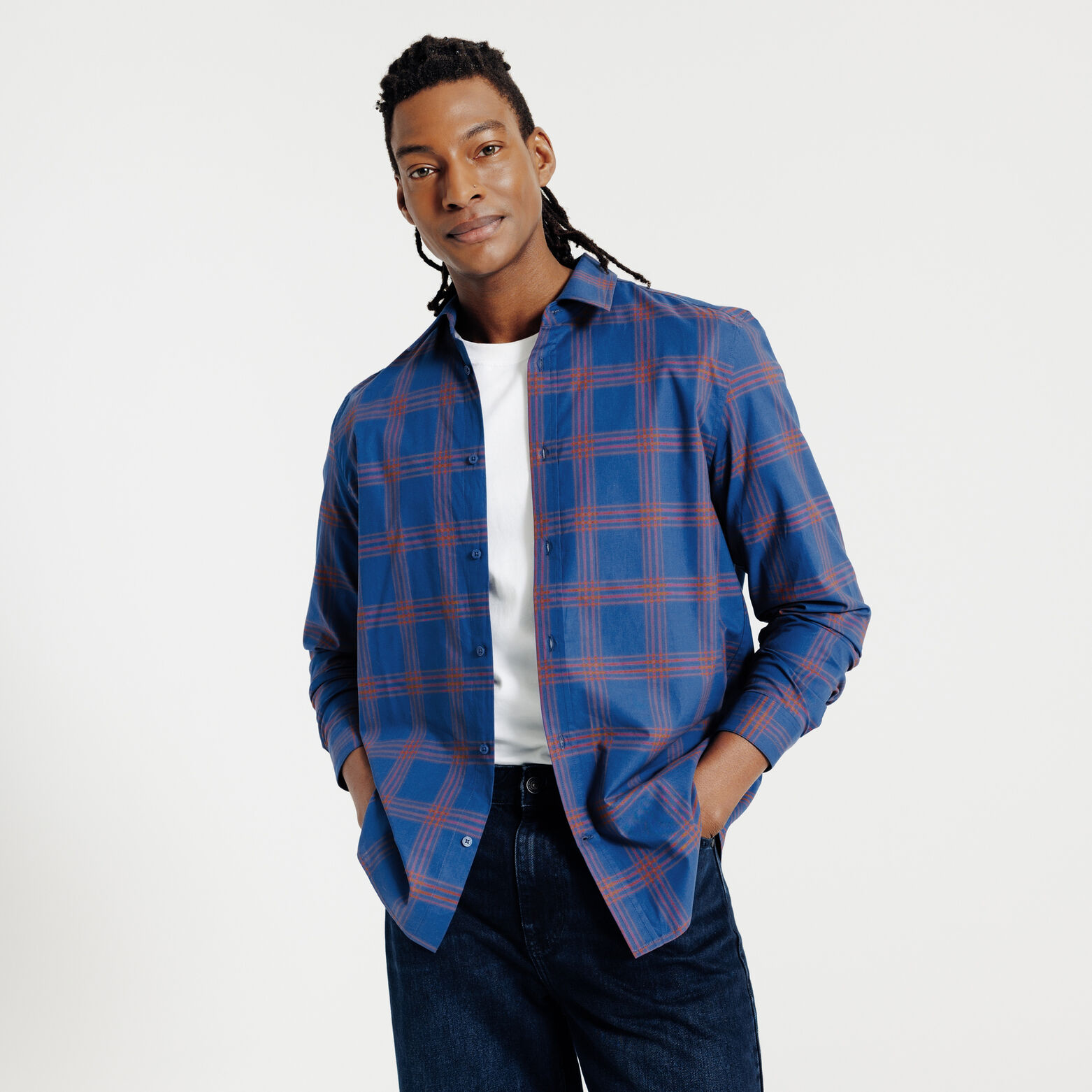 Chemise regular &agrave; carreaux en coton