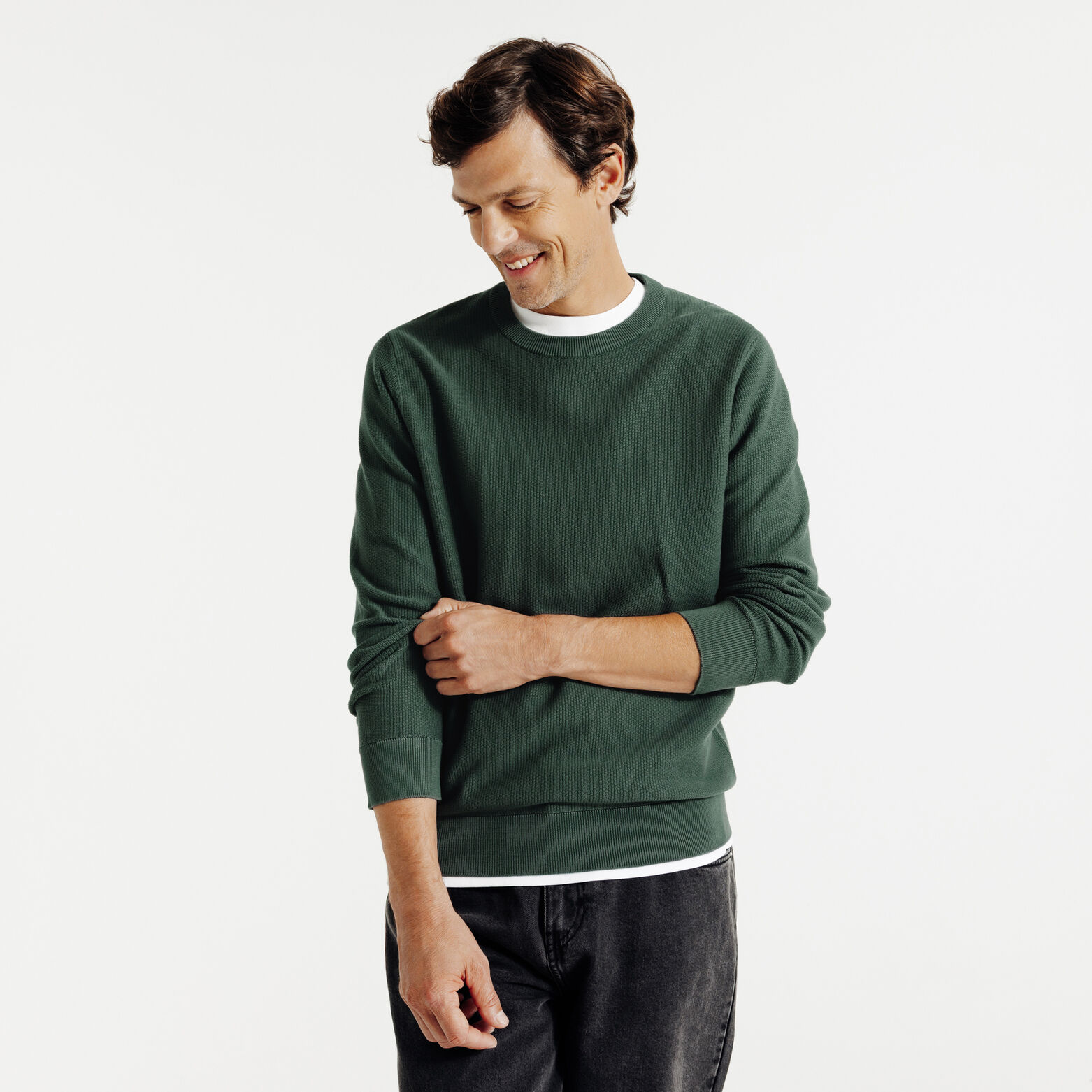 Trui ronde hals in fantasie stekenpatroon