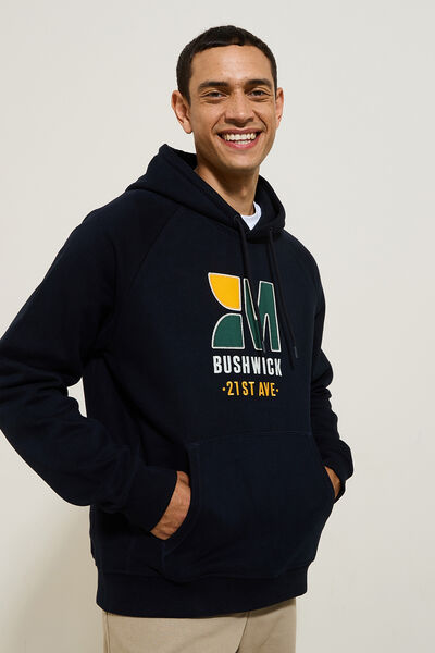 Sweat &agrave; capuche patch et broderie devant