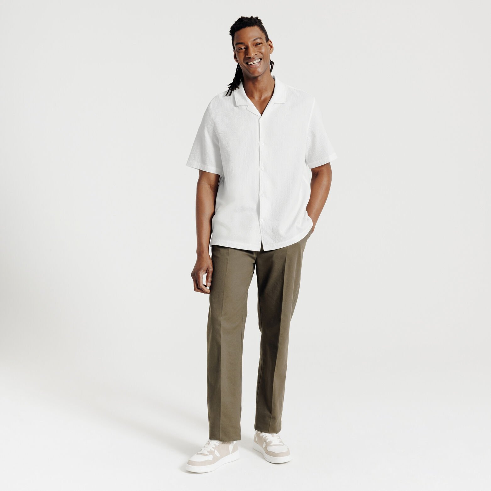 Chemisette en coton seersucker unie