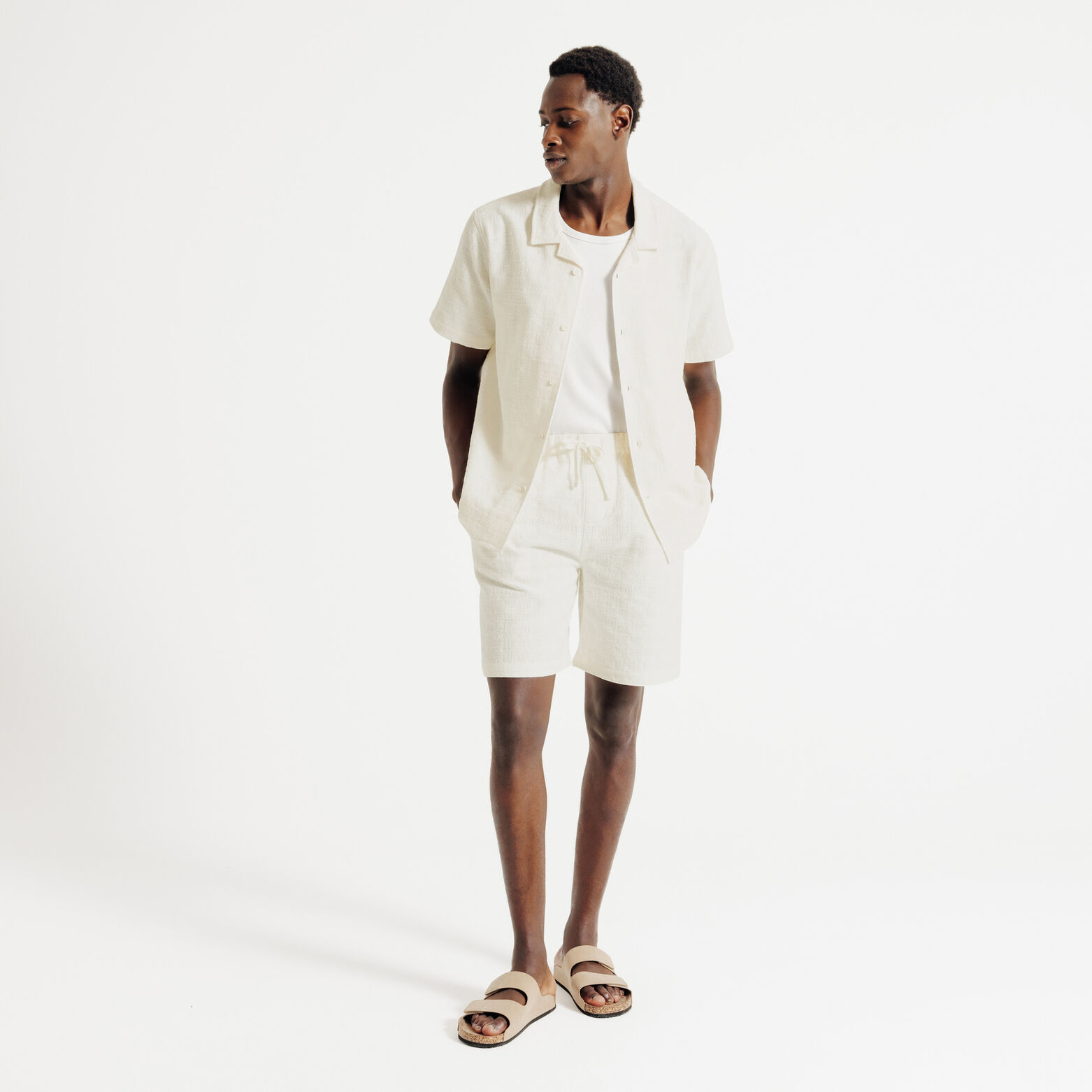 Het pakket jacquard katoenen overhemd short - Ecru