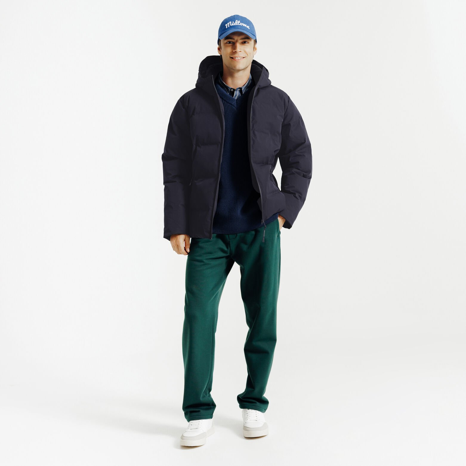 Gewatteerde donsjas met kap en rits