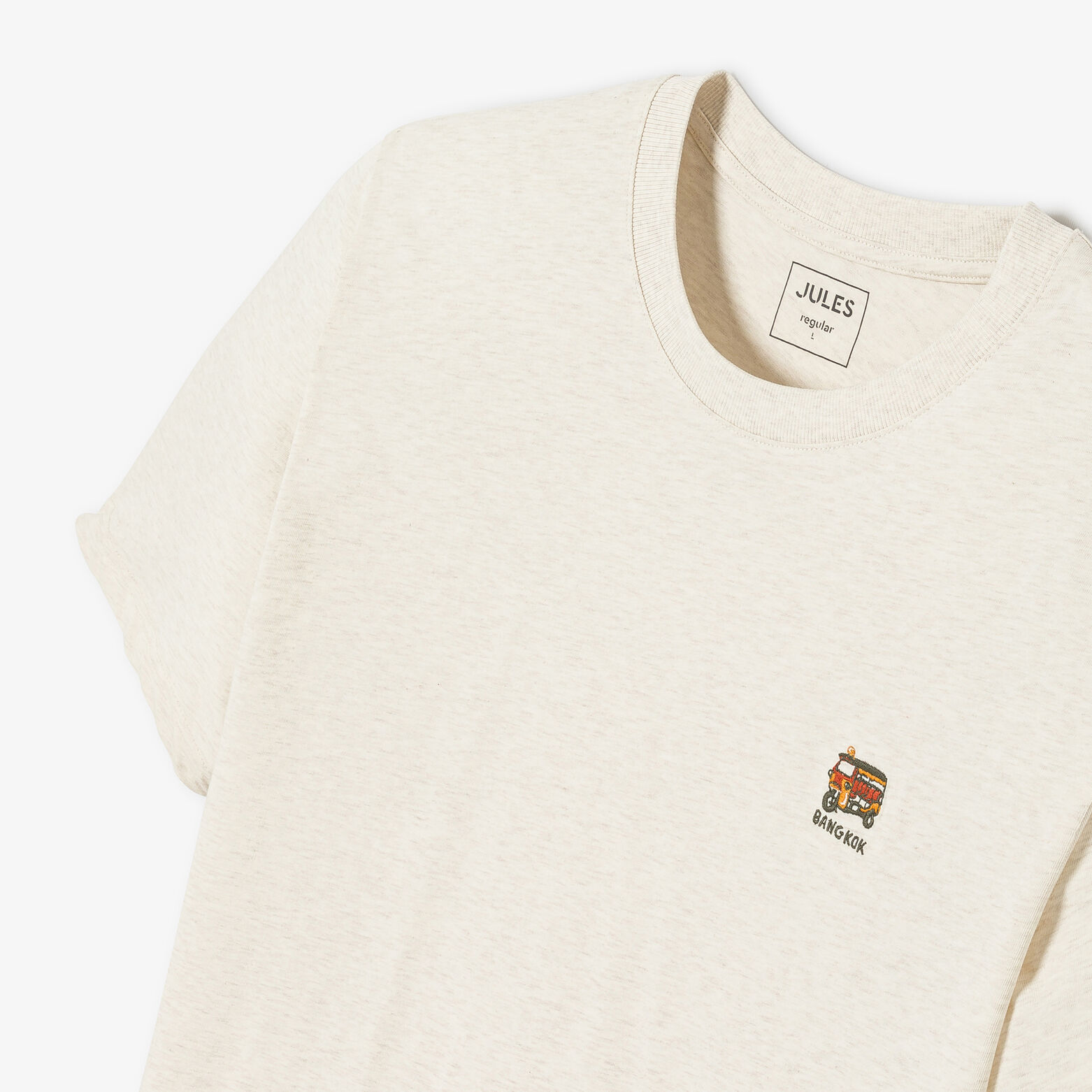 Geborduurd t-shirt ronde hals in gem&ecirc;leerde stof