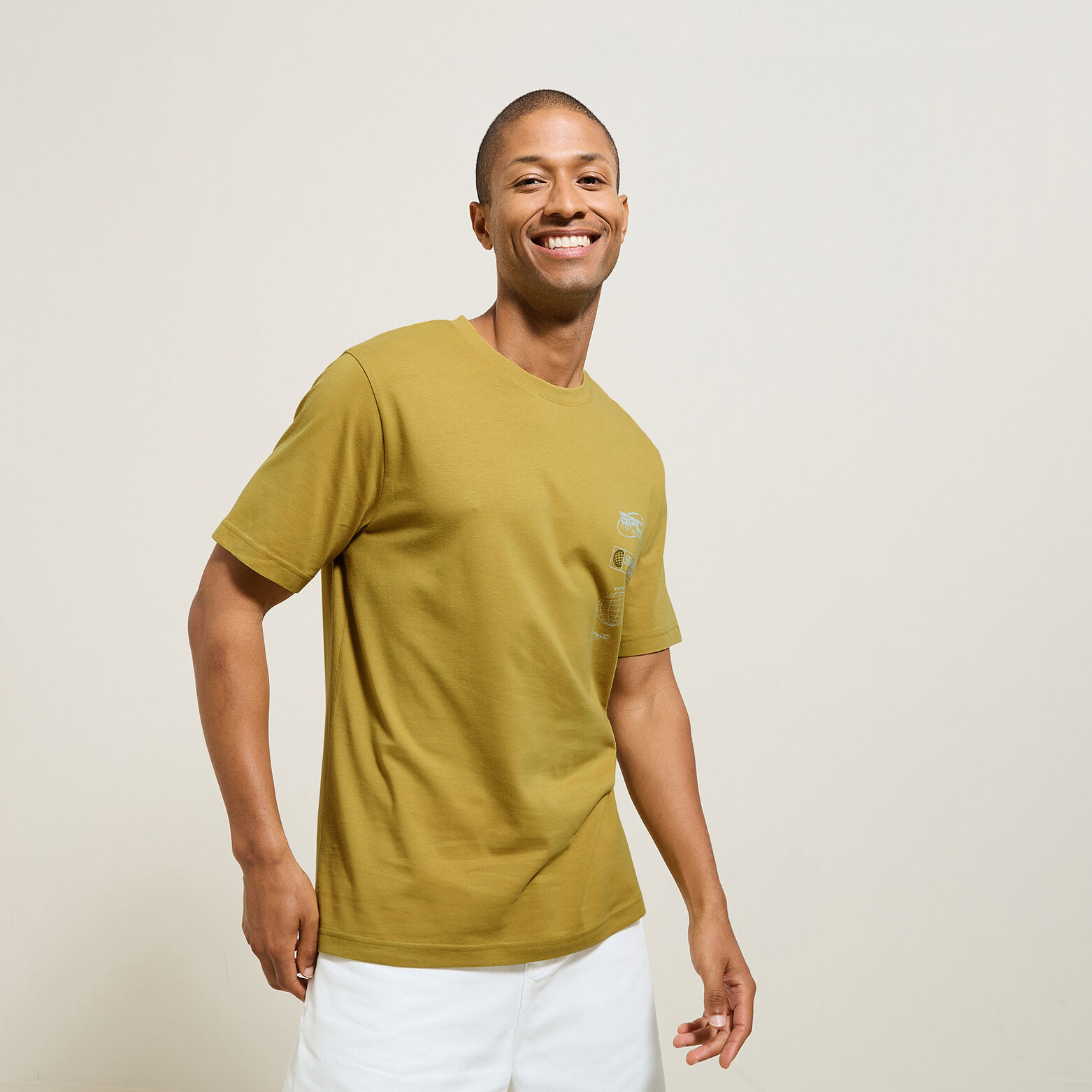 Tee shirt col rond imprim&eacute; en coton