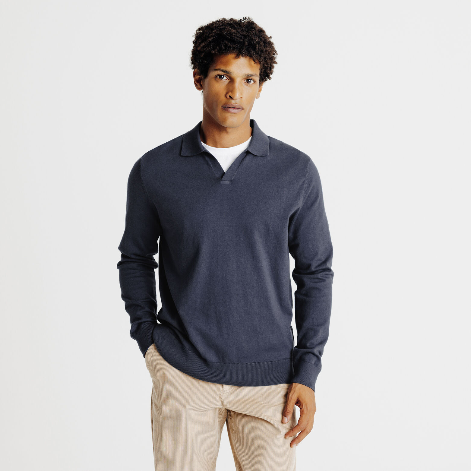 Polo en maille manches longues col resort