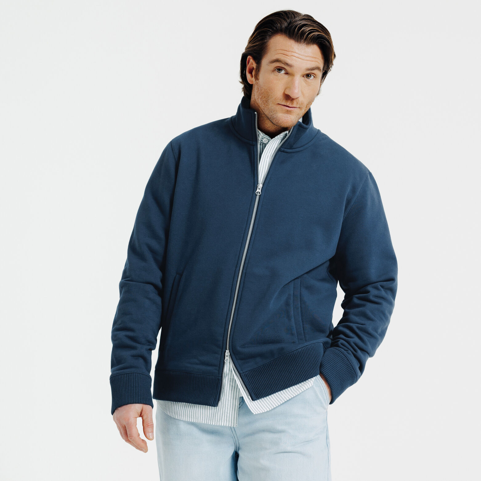 Sweat veste zipp&eacute;e col montant uni heavy weight