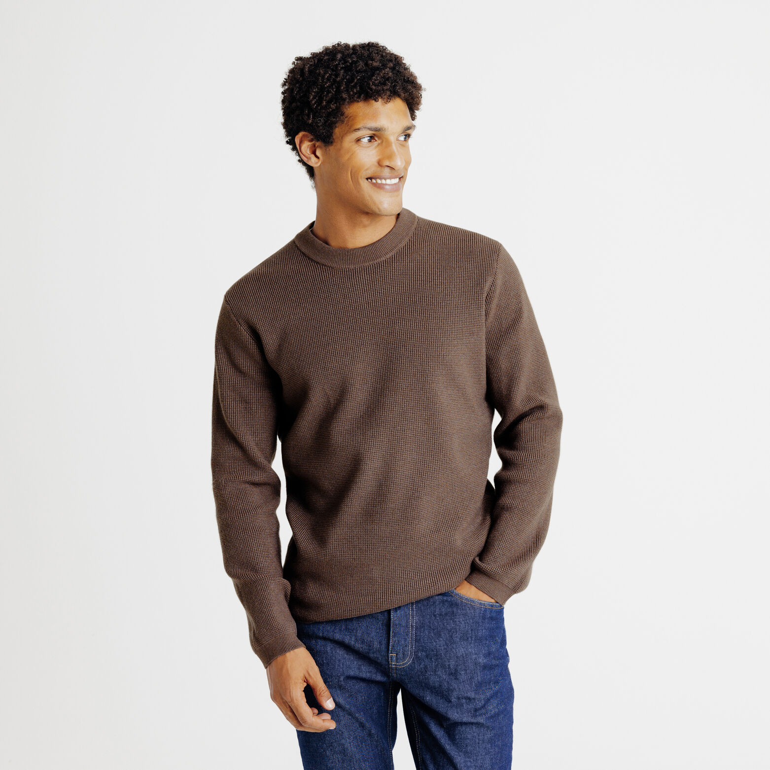 Pull col rond jeux de points fantaisie