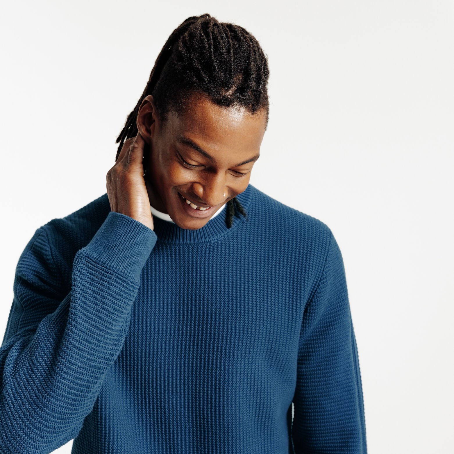 Pull col rond jeux de points fantaisie