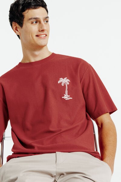 Tee shirt mati&egrave;re fantaisie broderie palmier