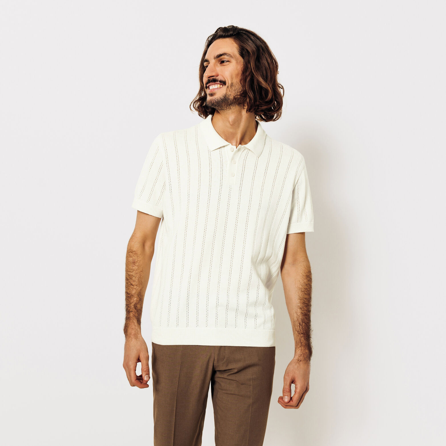 Polo en maille jeux de points fantaisie