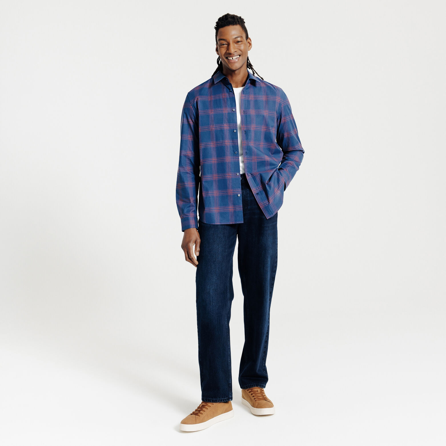 Chemise regular &agrave; carreaux en coton