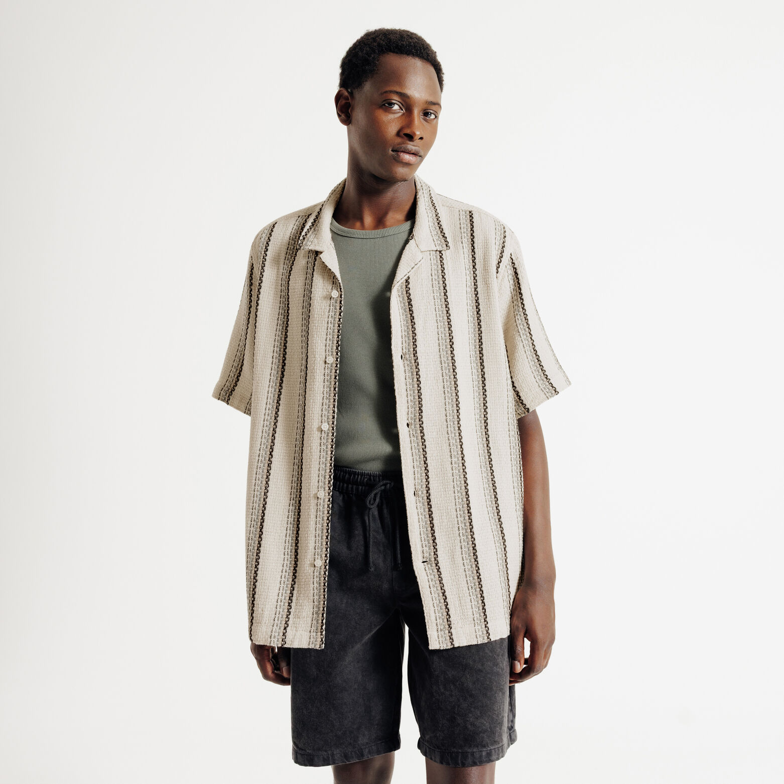 Chemisette en coton jacquard ray&eacute;e