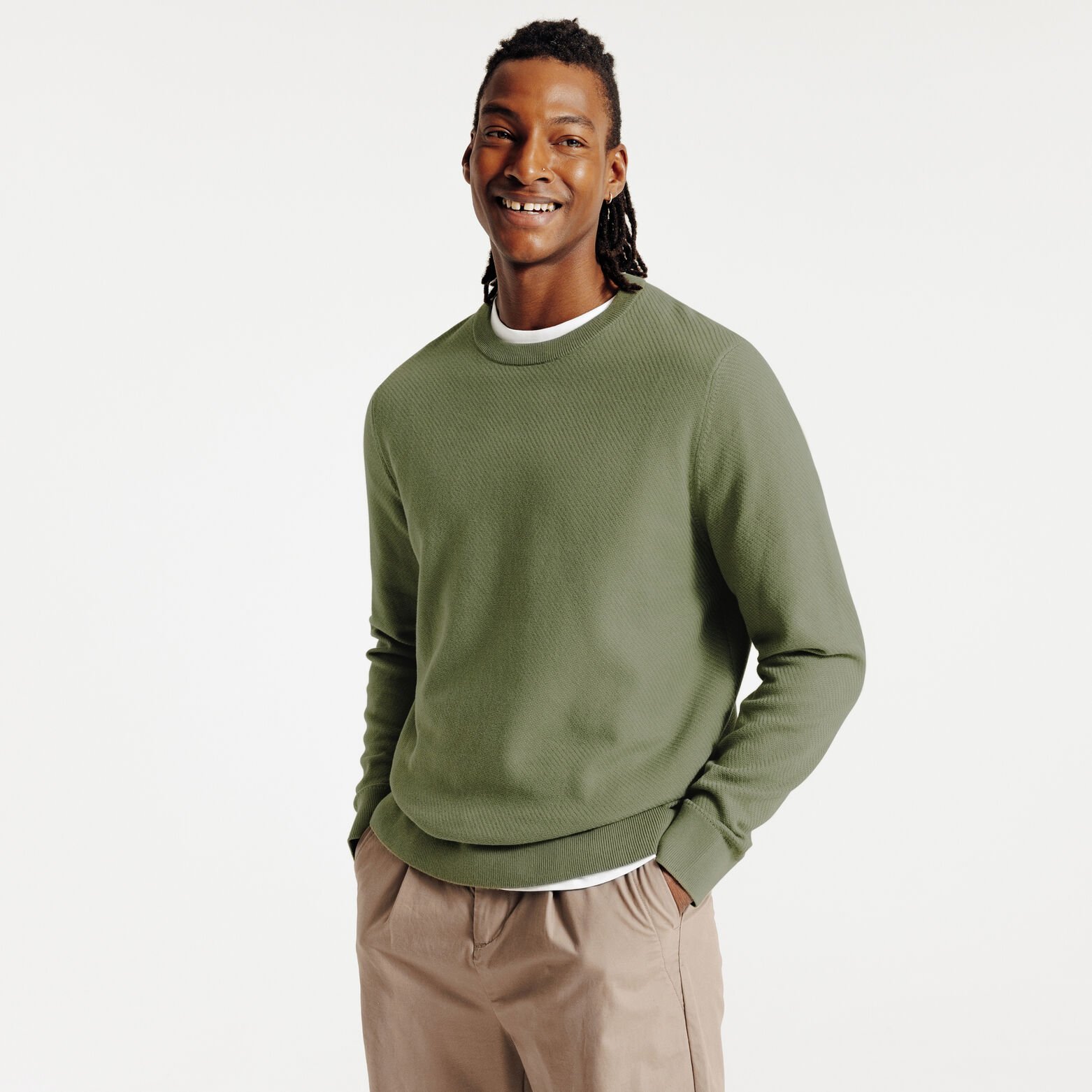 Pull col rond jeux de points fantaisie