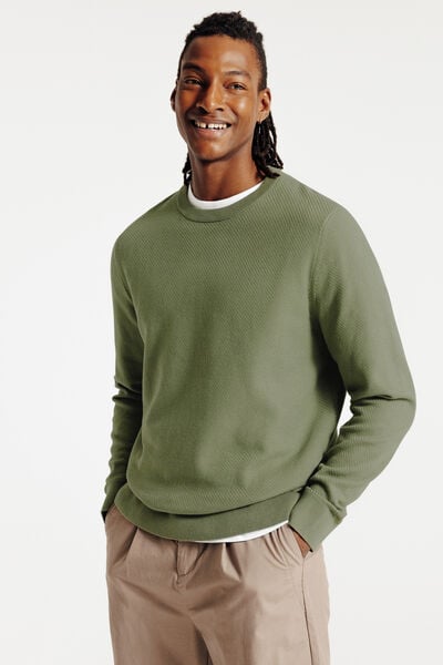 Pull col rond jeux de points fantaisie