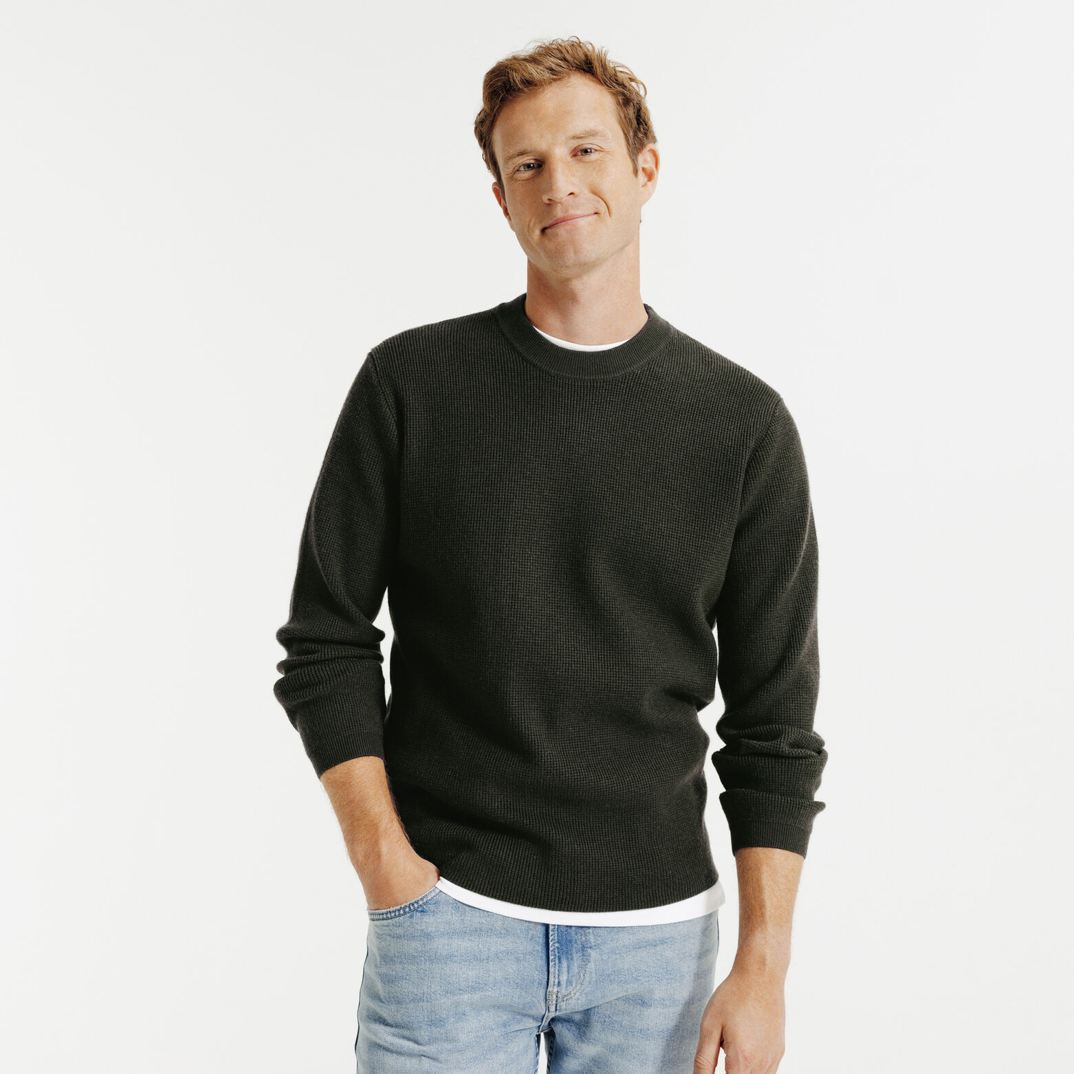 Pull col rond jeux de points fantaisie