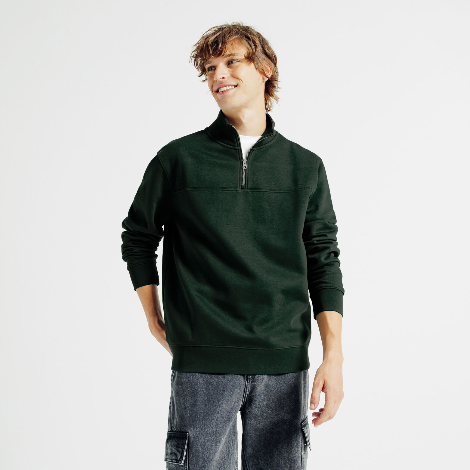 Sweat col montant zipp&eacute; uni