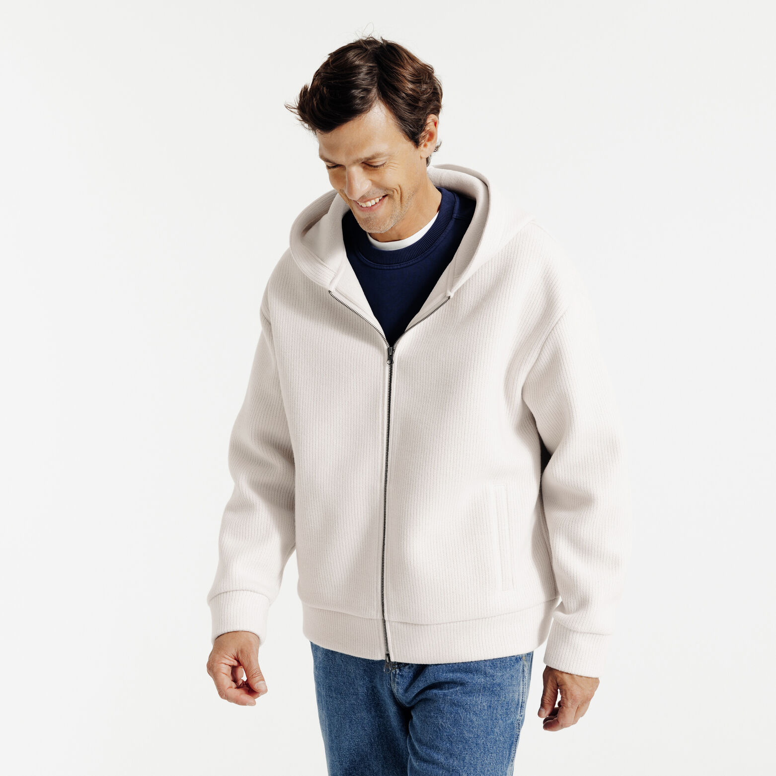 Sweater met kap en dubbele rits