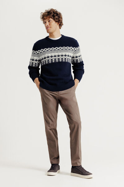 Pull col rond jacquard norv&eacute;gien