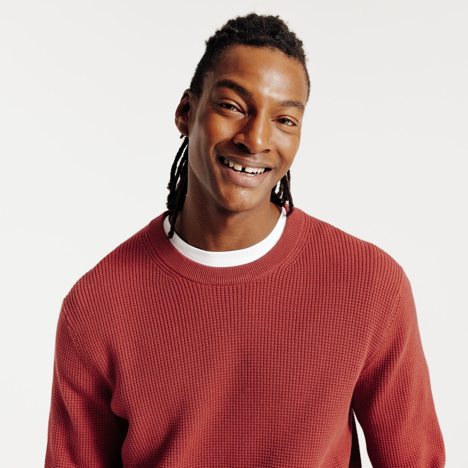 Pull col rond jeux de points fantaisie