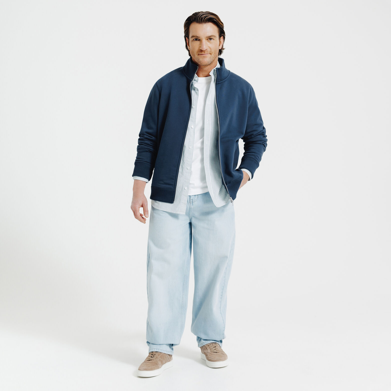 Sweat veste zipp&eacute;e col montant uni heavy weight