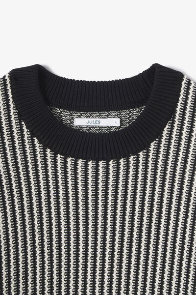 Pull col rond jacquard ray&eacute;