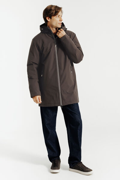 Parka longue &agrave; capuche doubl&eacute;e en sherpa